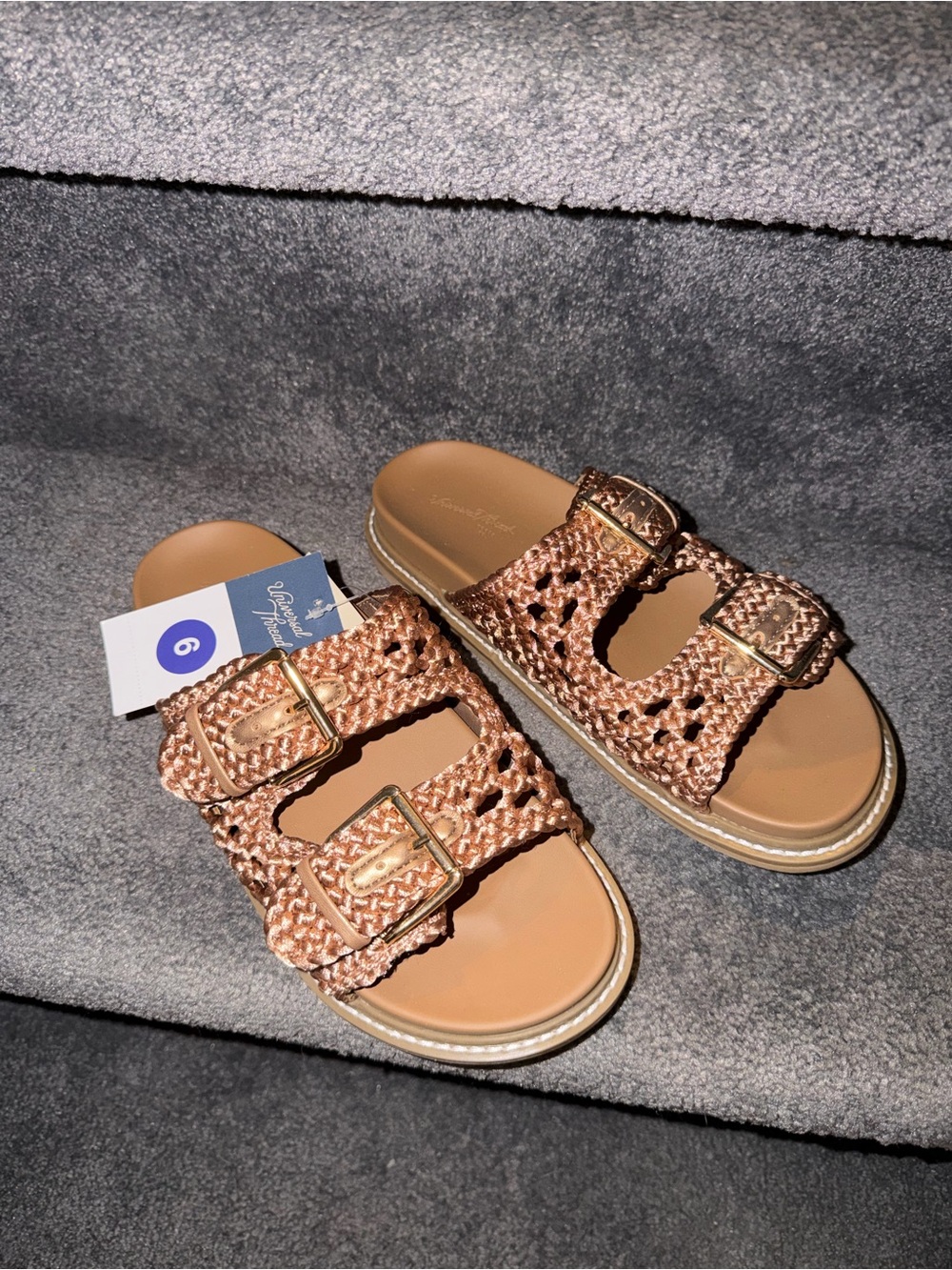 Universal thread tan crochet sandals NWT size 6